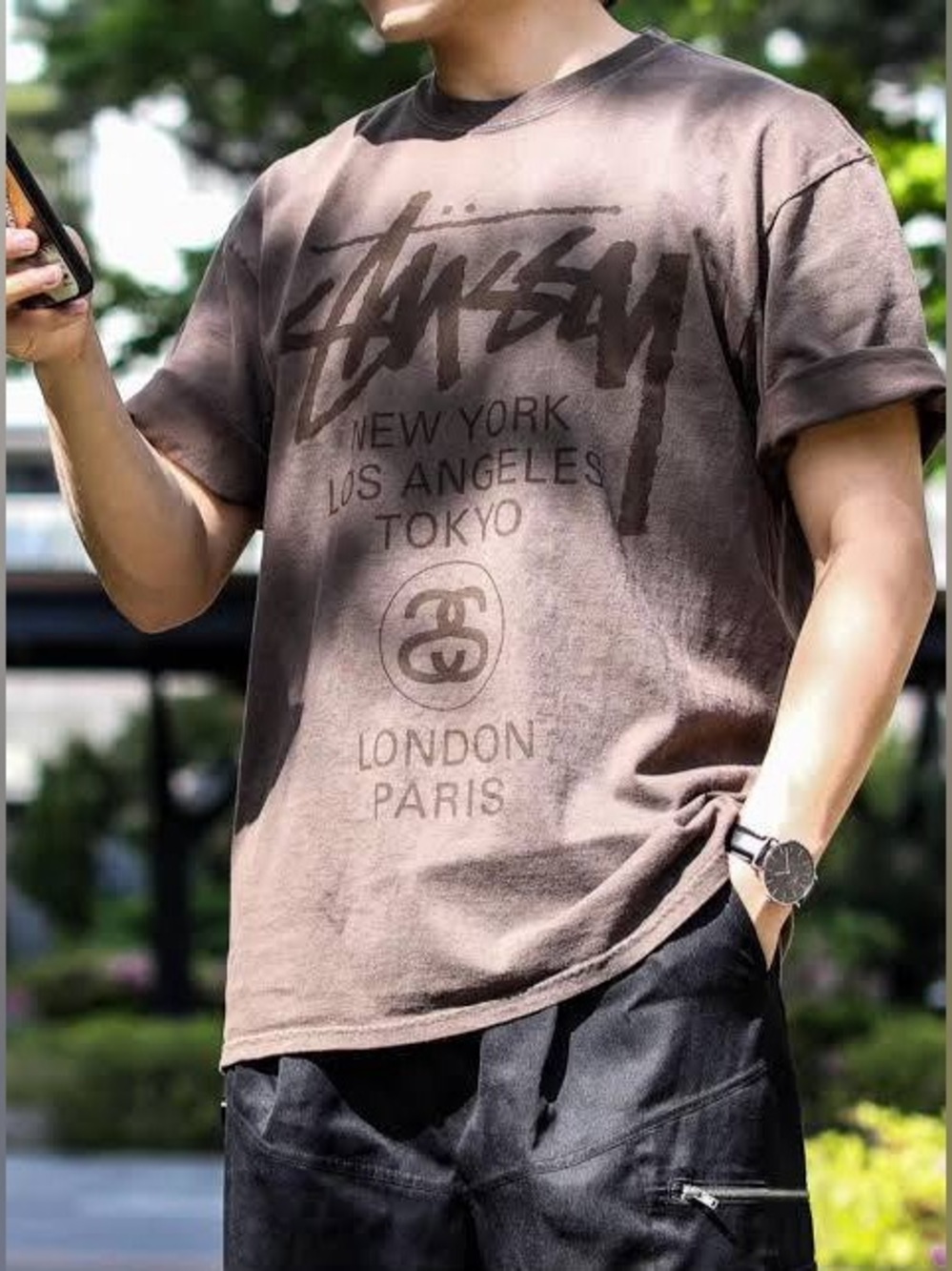Stussy World Tour Graphic T-Shirt Size M Grey Short Sleeve